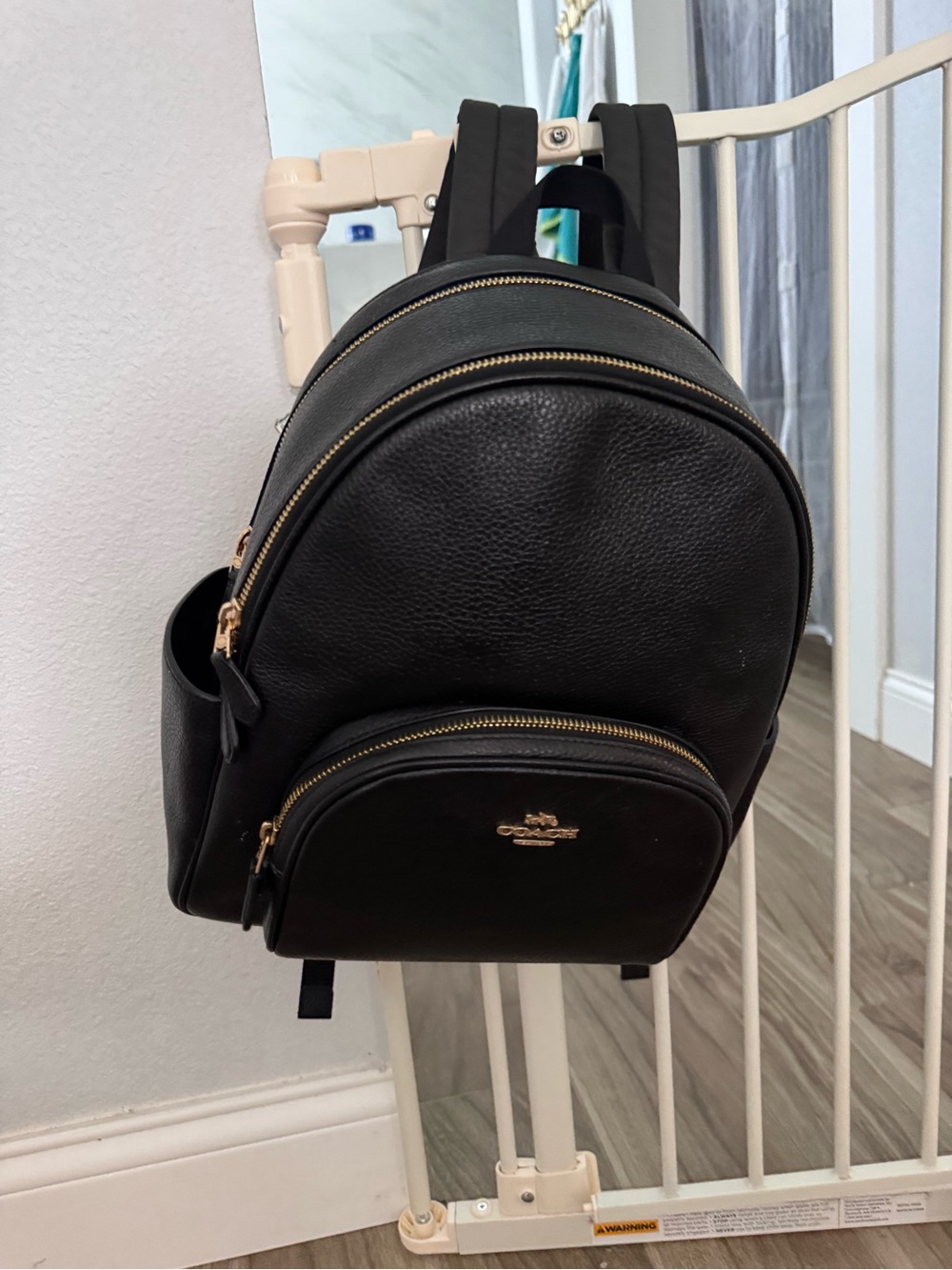 Coach Black Leather Mini Backpack with Gold Hardware